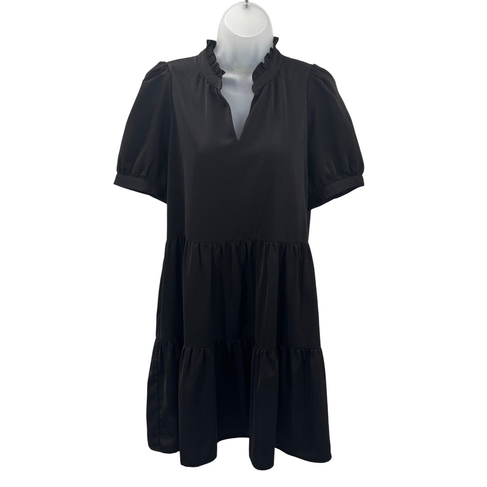 Jade by Melody Tam Ruffle Smock Tiered Puff Sleeve Mini Babydoll Dress Womens S